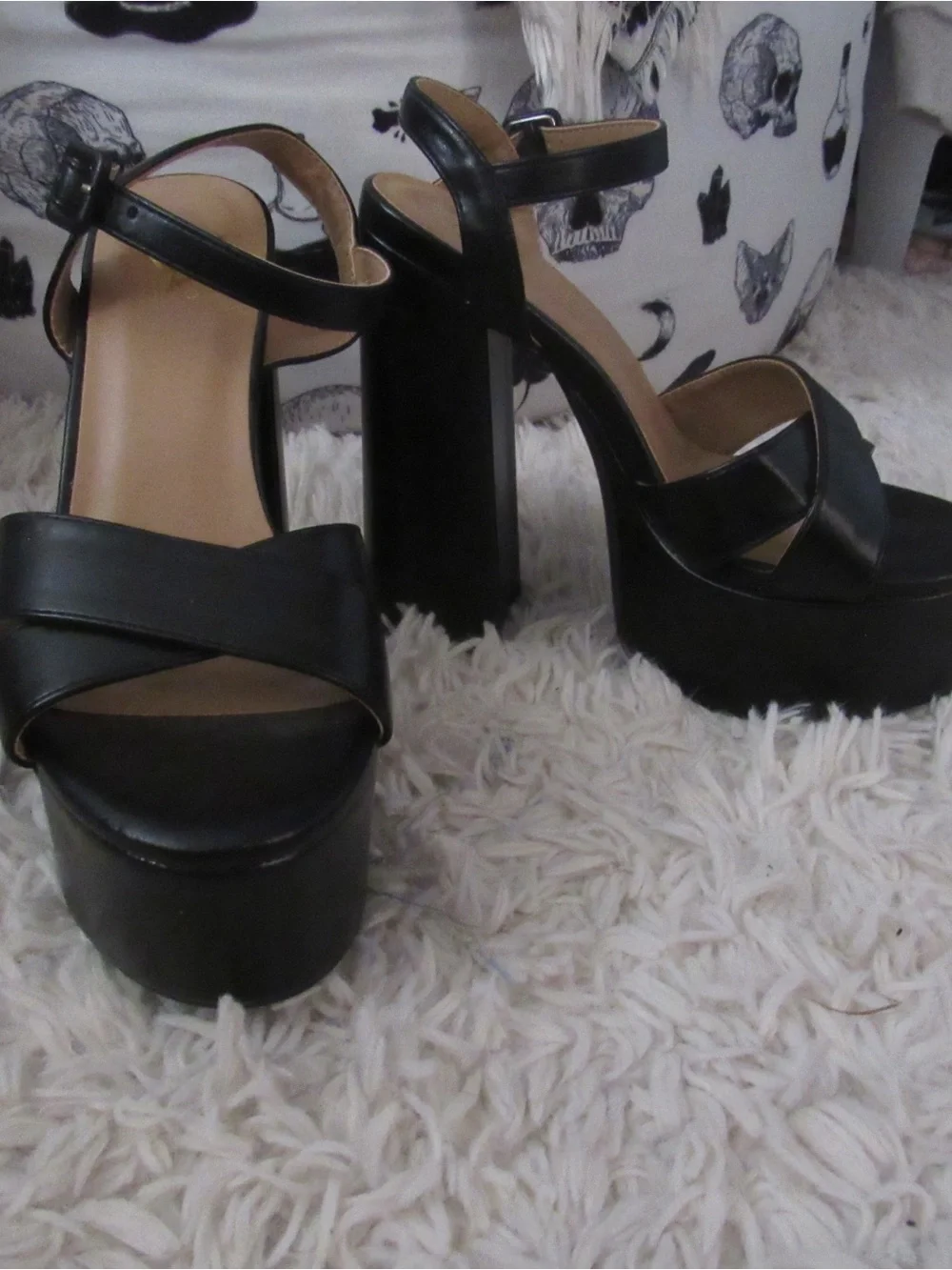 Windsor Black Leather Platform Ankle-Strap Sandals